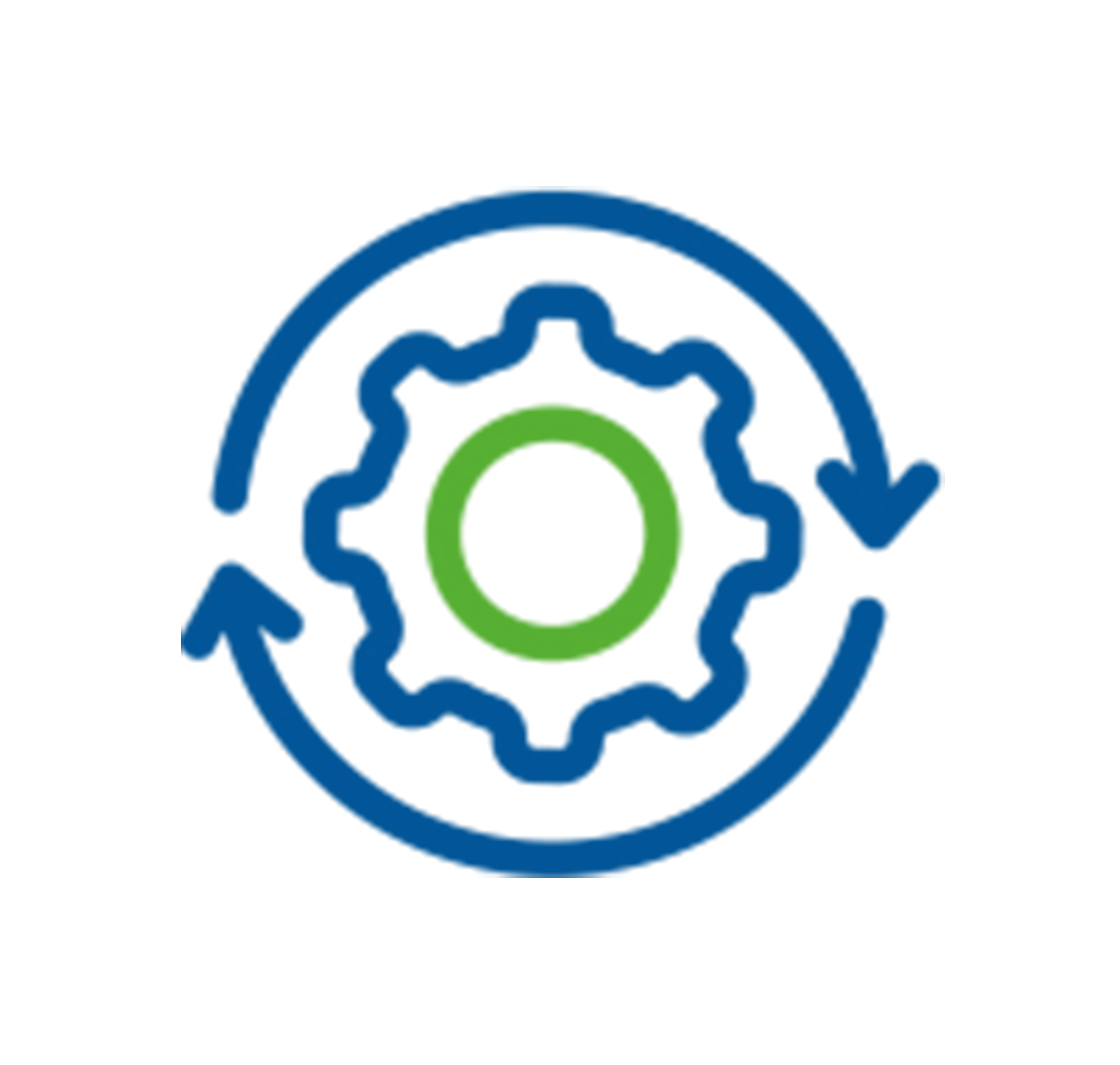 Gear and circular arrows icon representing GMP-compliant process integration.