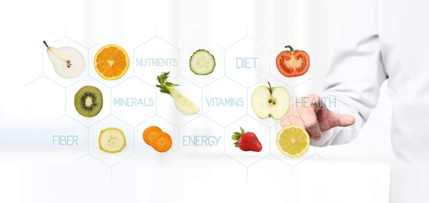 Healthy food concept, Hand of nutritionist doctor pointing fruit.