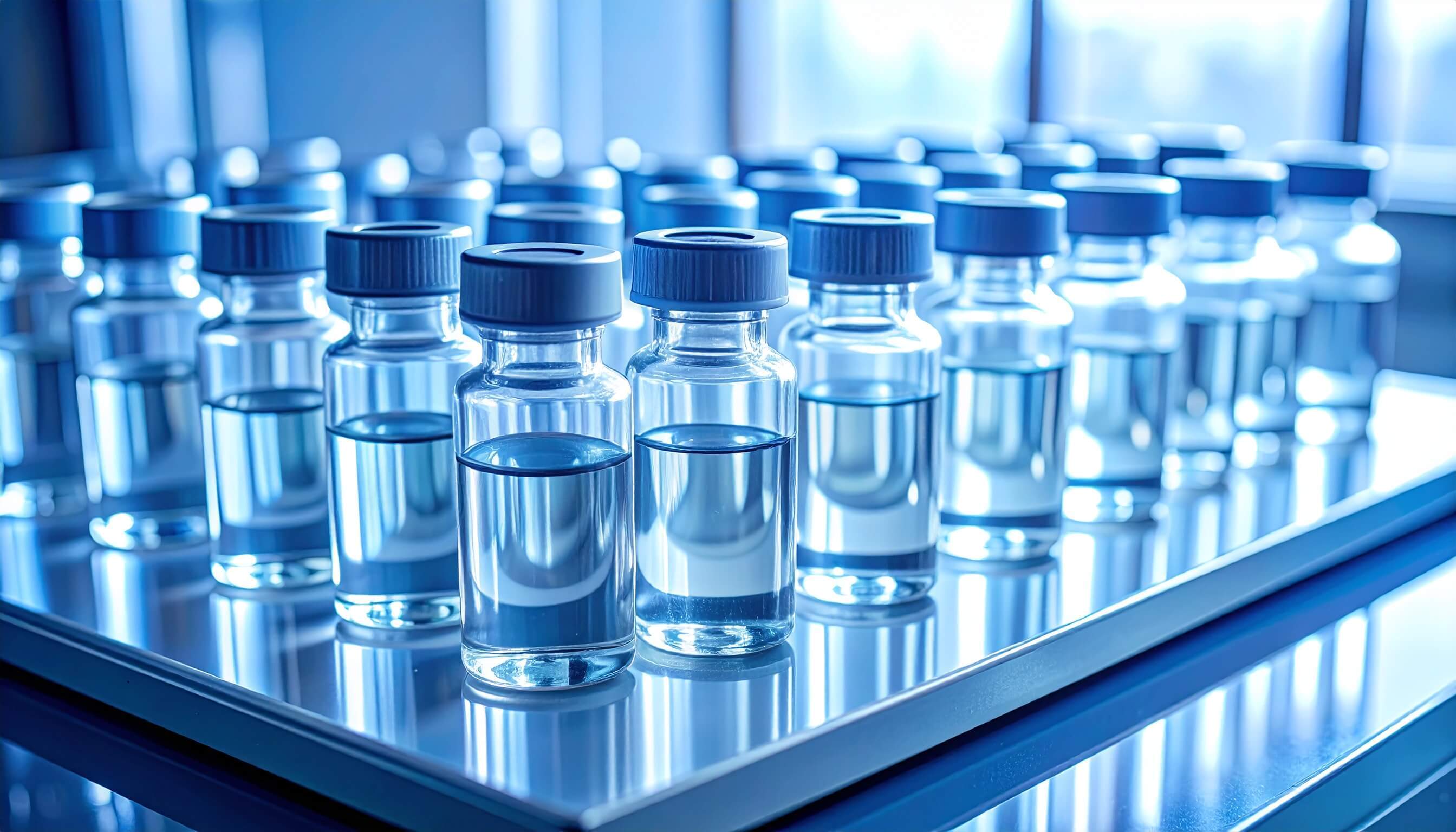 Several vials containing liquid, indicating different preservatives for scientific purposes.