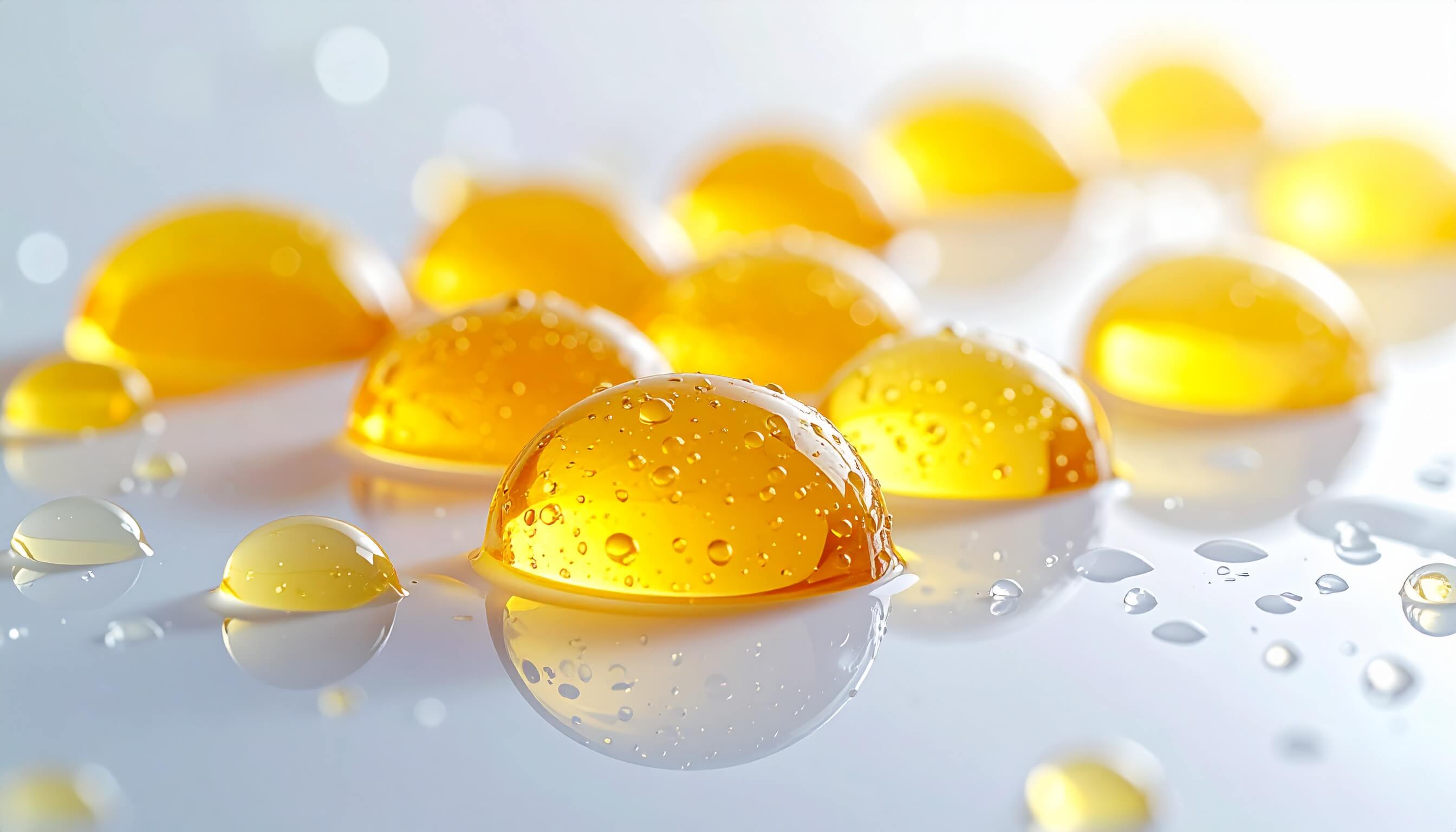 Vitamin C droplets on a white surface.