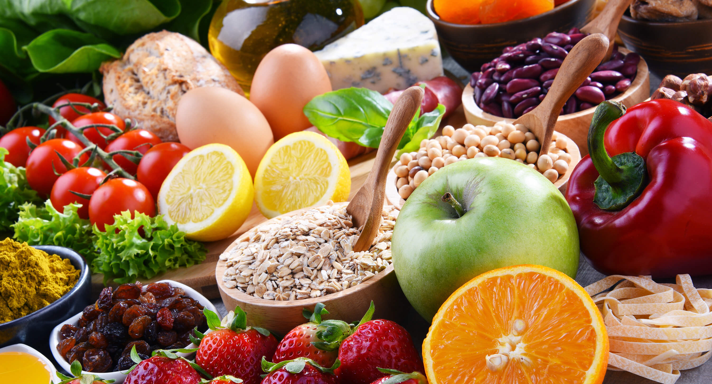 Assorted organic food products on the table.