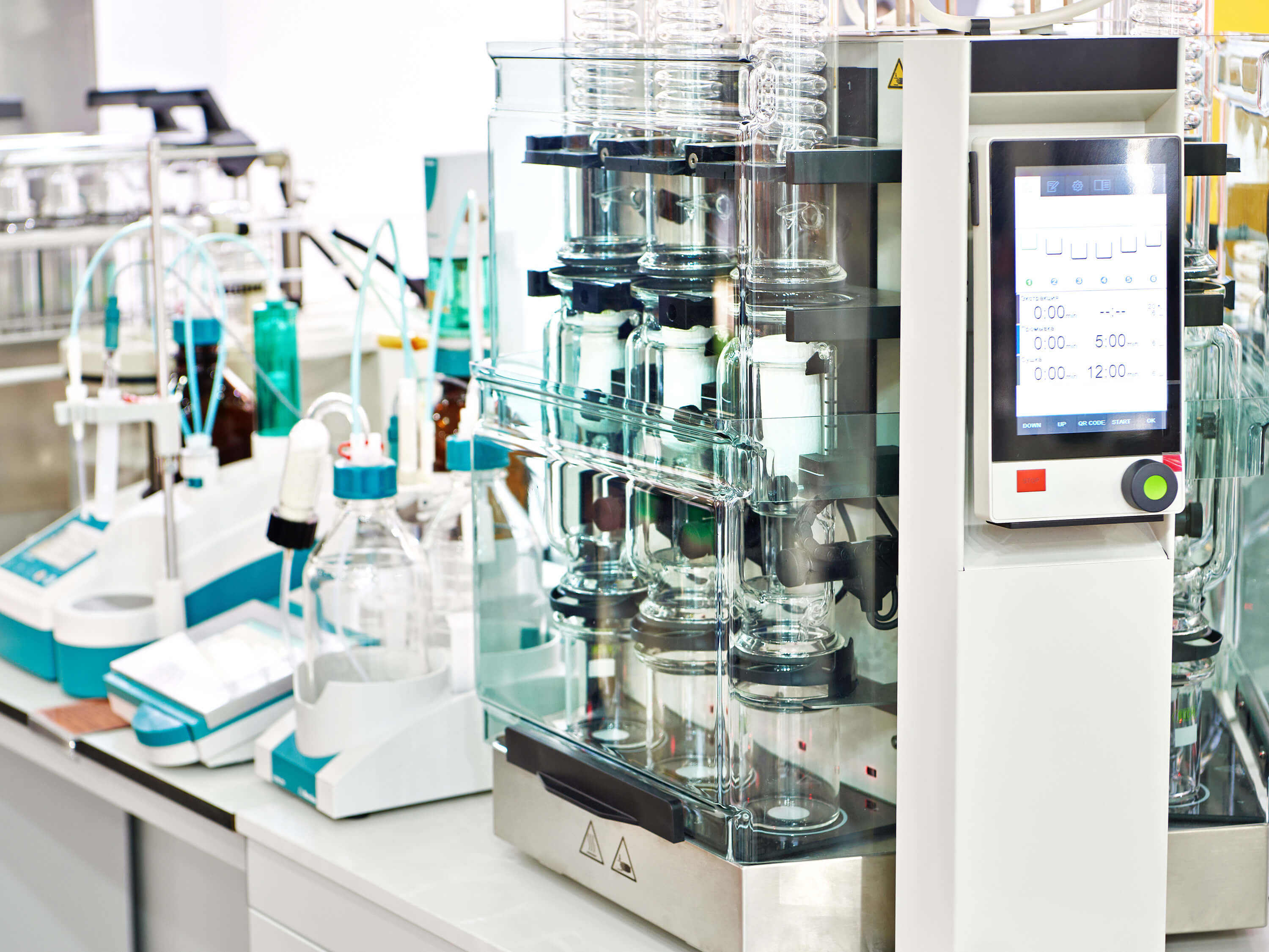 Automatic chemical fat extractor in a laboratory.