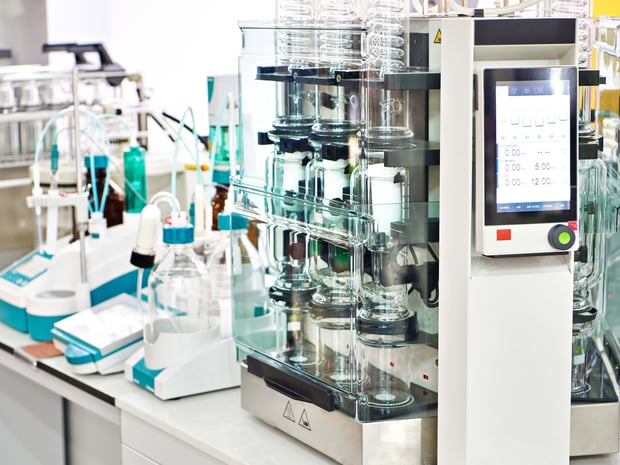 Automatic chemical fat extractor in a laboratory.