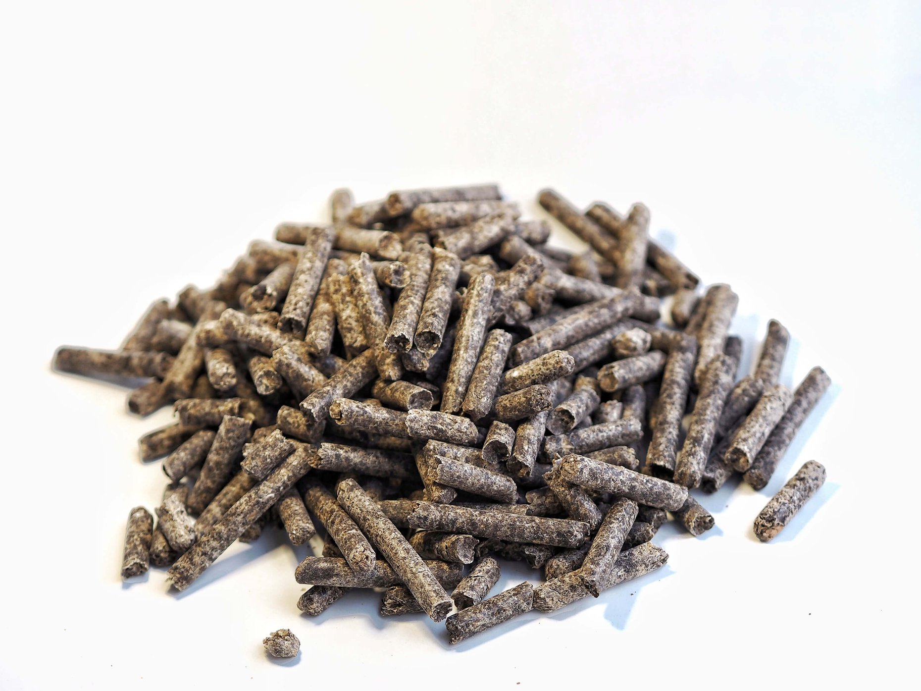 A pile of beetroot pellets as a renewable animal feed source on a white background.