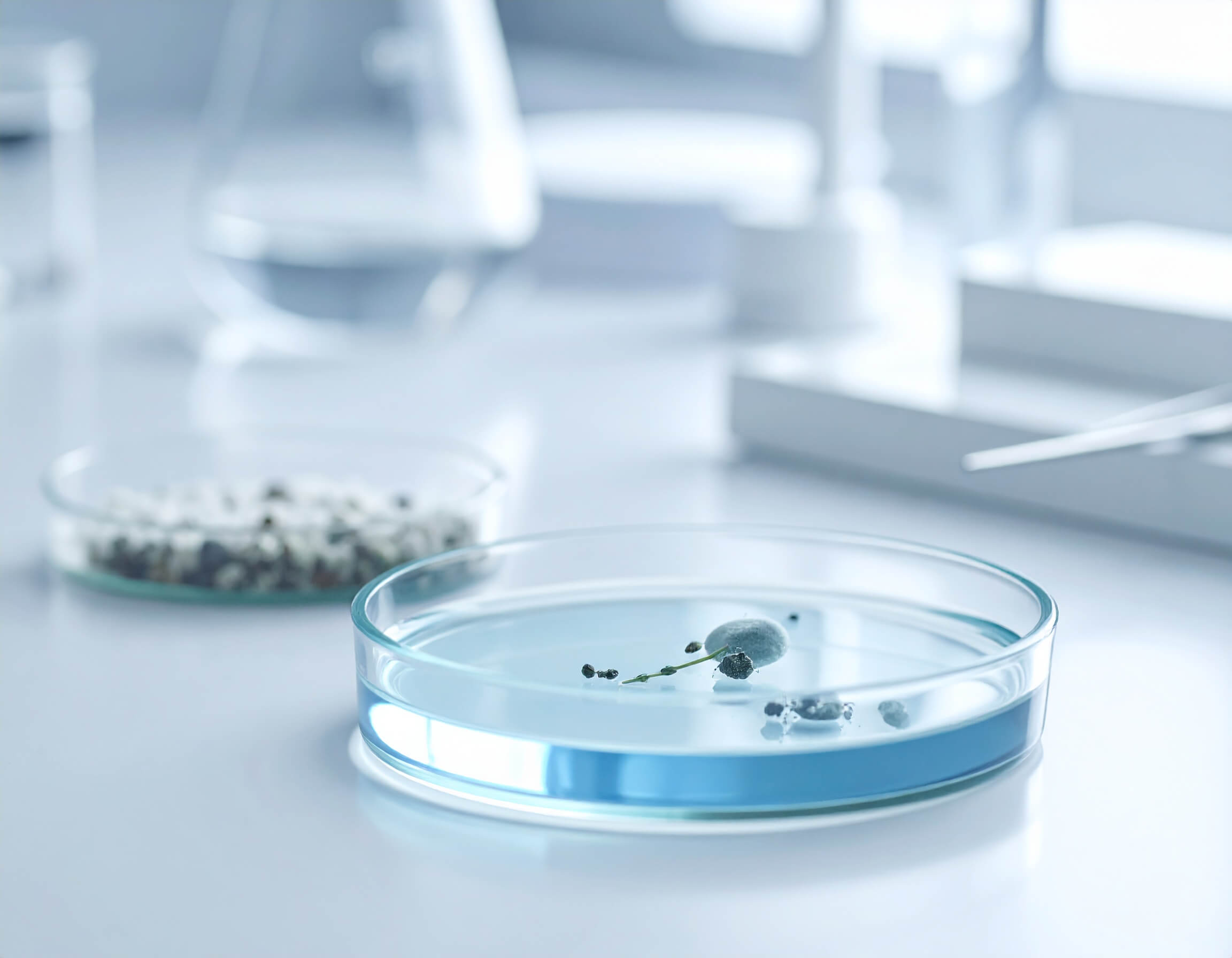 A petri dish on a laboratory table in a lab setting, representing mycotoxin testing.