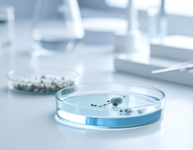 A petri dish on a laboratory table in a lab setting, representing mycotoxin testing.