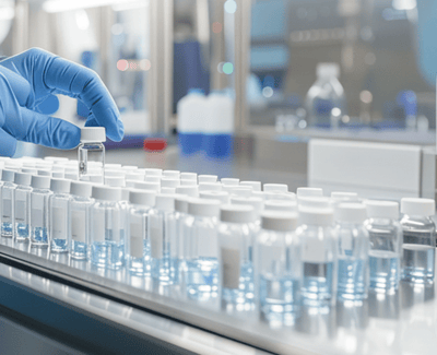 Sterility test samples prepared under aseptic conditions in an accredited laboratory.