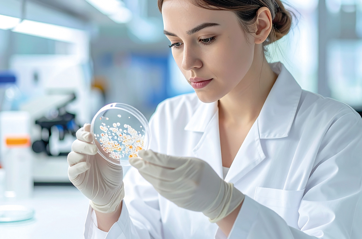 Microbial identification of contamination in pharmaceutical sterility testing.