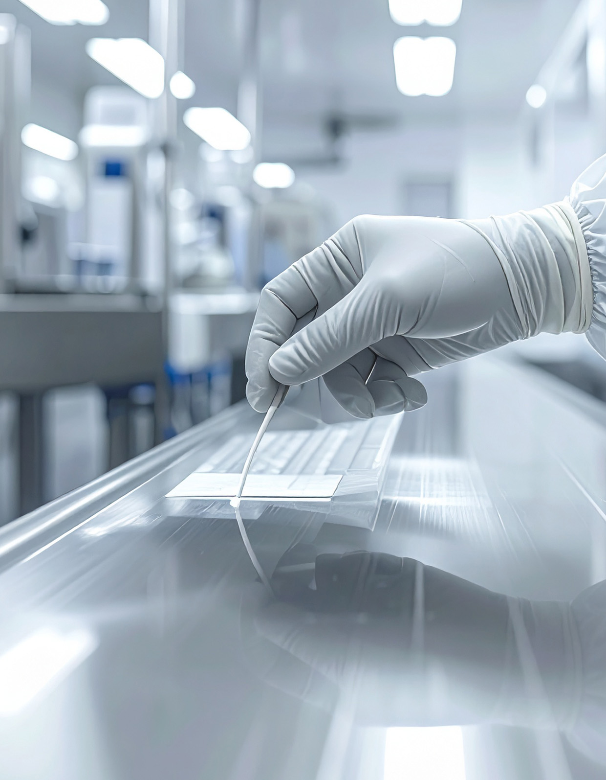 Environmental swab sampling on food production equipment for hygiene and pathogen monitoring.