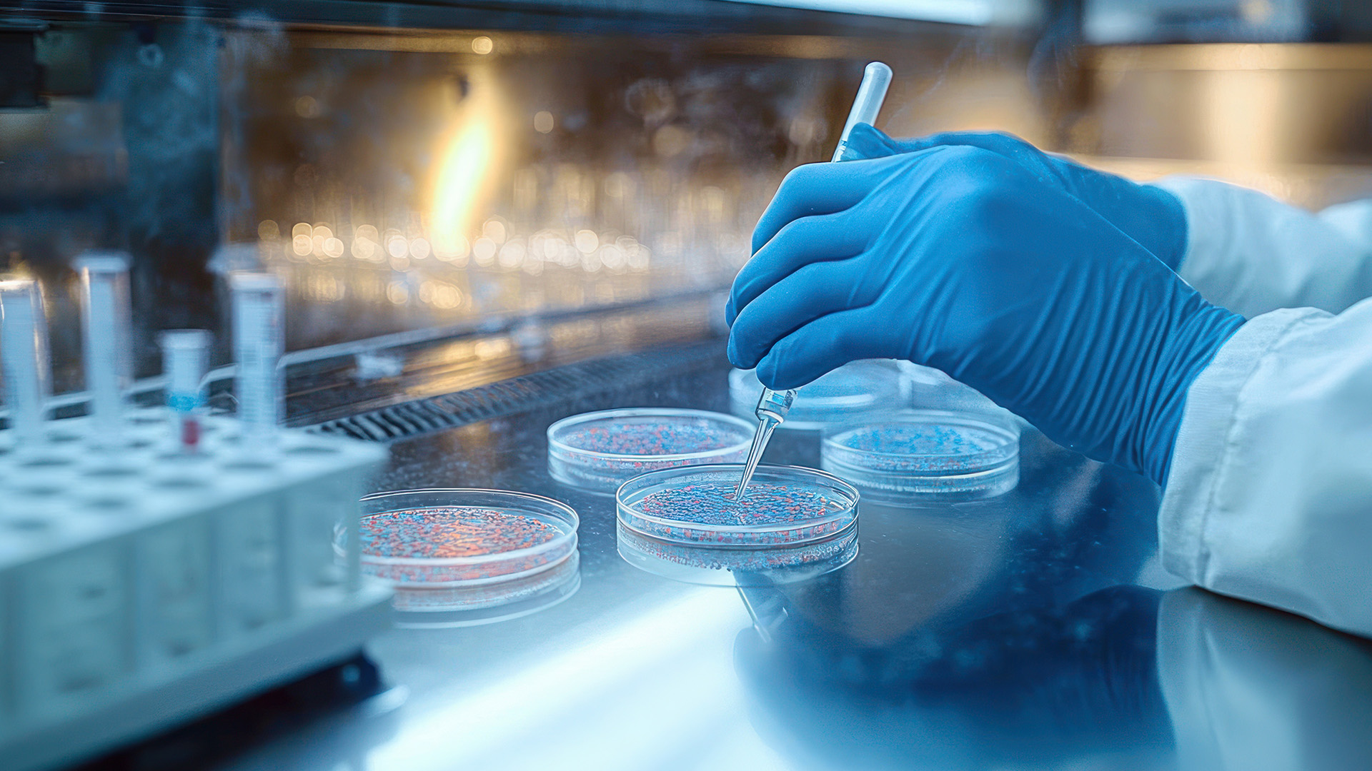 Growth Promotion Test performed on microbiological culture media in our GMP-compliant laboratory.