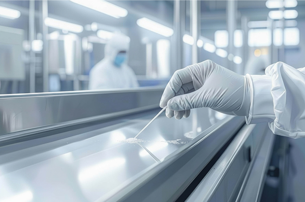 Microbiological sampling for hygiene indicator testing in a food production environment.