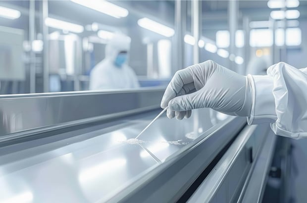 Microbiological sampling for hygiene indicator testing in a food production environment.