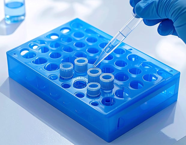 A person holding a test tube while performing a laboratory procedure.