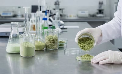 Exploring verdant compounds in a pristine lab, a researcher precisely measures organic powders.