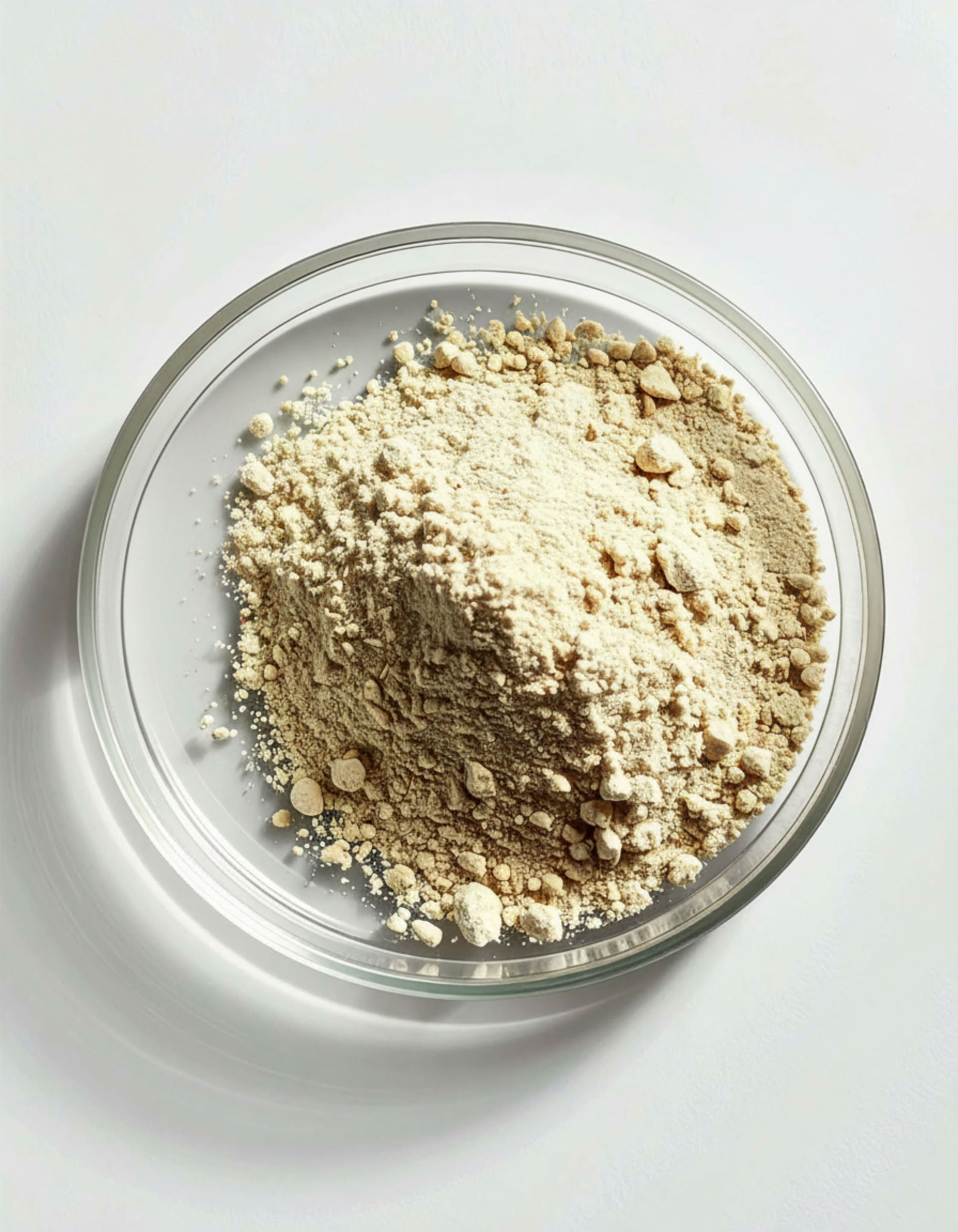 Sample of plant powder in a petri dish.
