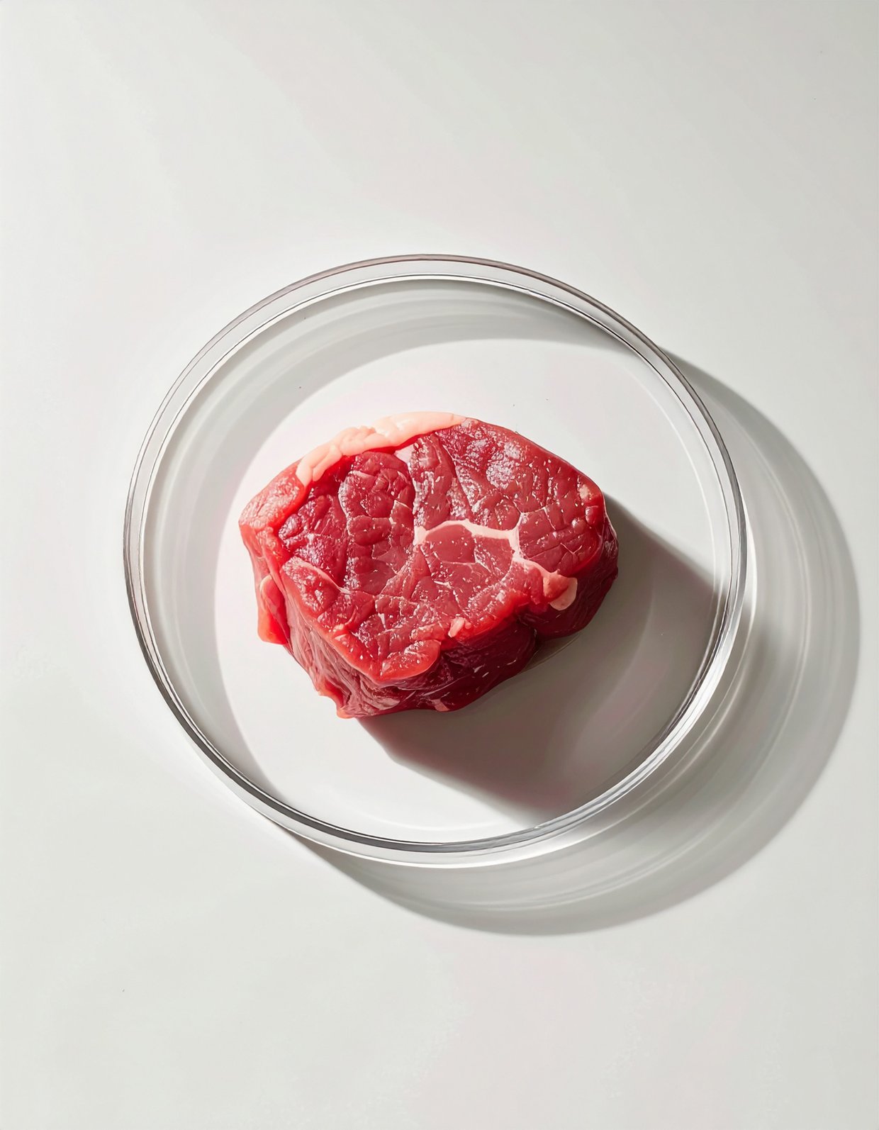 Sample piece of raw meat in a petri dish.